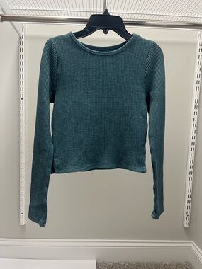 PacSun Teal Ribbed Long Sleeve Semi-Crop Top
